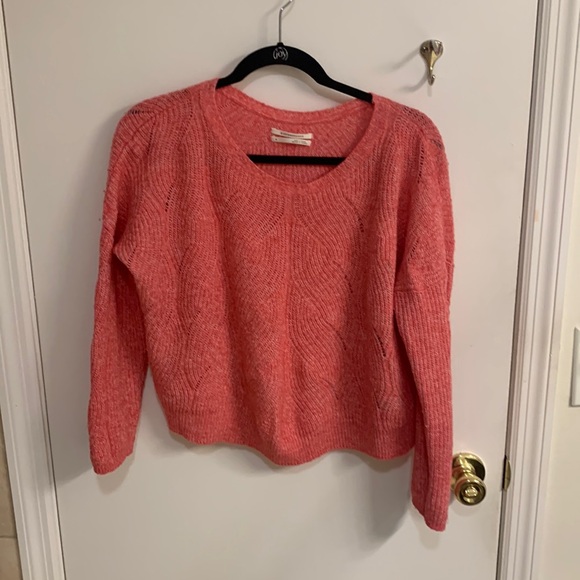 Anthropologie Pink Crew Neck Wool Blend Sweater Lightweight Knit in Sz S - Picture 2 of 8